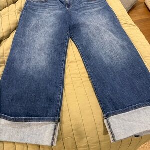 Kut from the Kloth Medium Blue Wide-Leg Cuffed Jeans